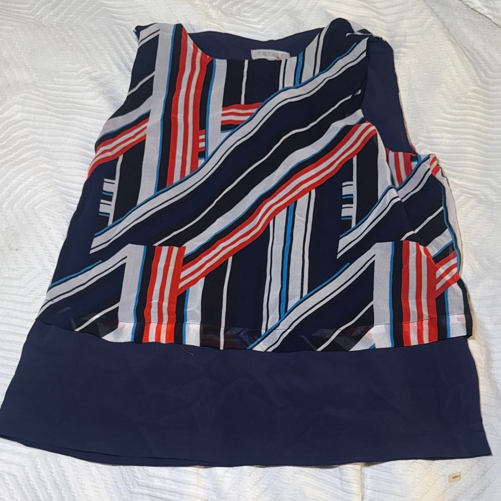 1. State Navy, Red and Cream Striped Blouse